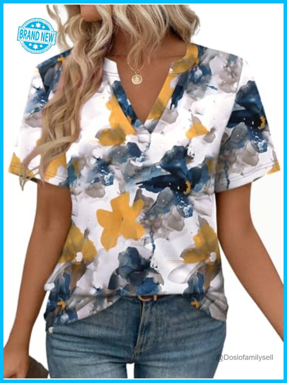 Women's V-Neck Short Sleeve Tunic Top Floral Polyester Rayon Business Casual